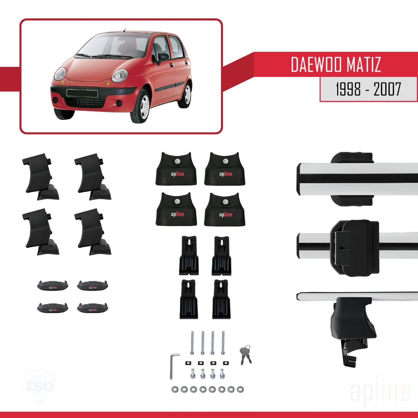 Compatibile con Daewoo Matiz 1998-2007 ACE-4 Barre portatutto per auto Portapacchi in alluminio grigio 2 barre