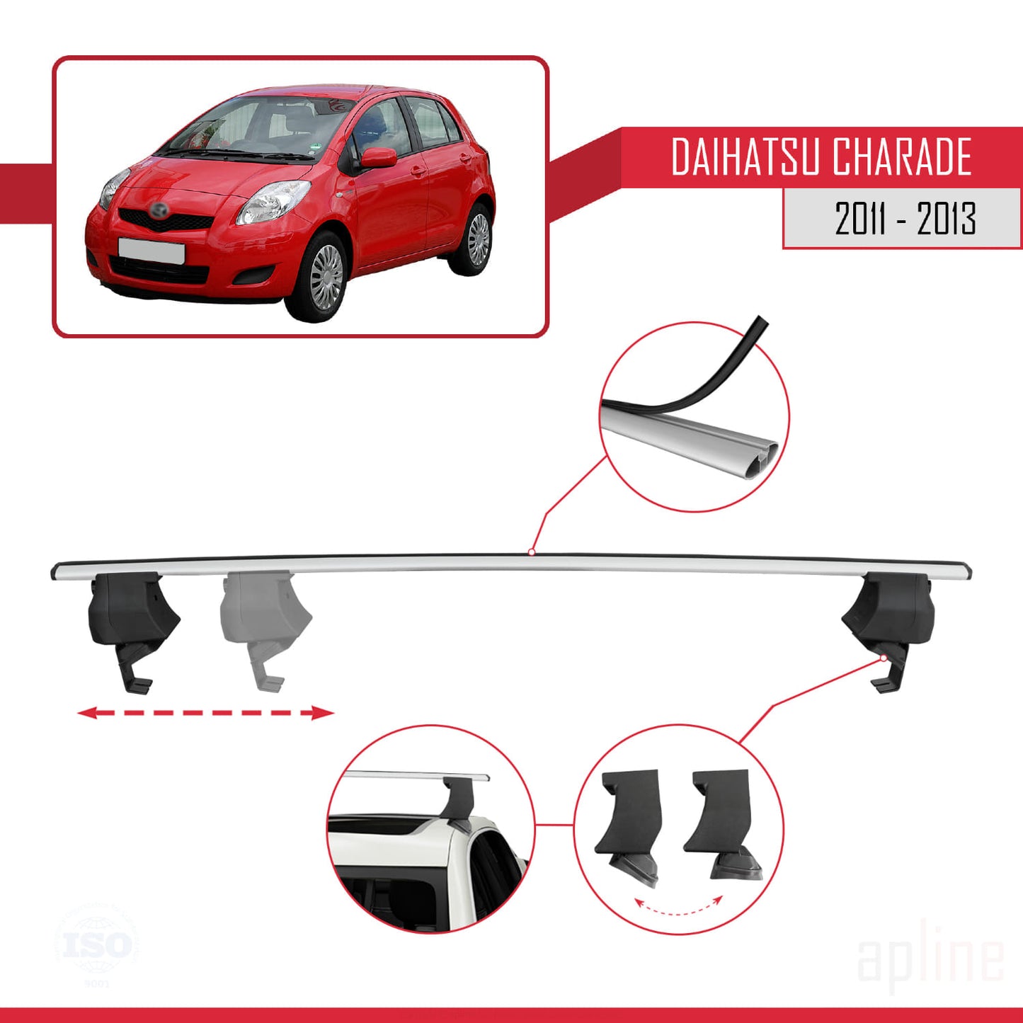 Compatibile con Daihatsu Charade 2011-2013 ACE-4 Barre portatutto per auto Portapacchi Alluminio grigio 2 barre