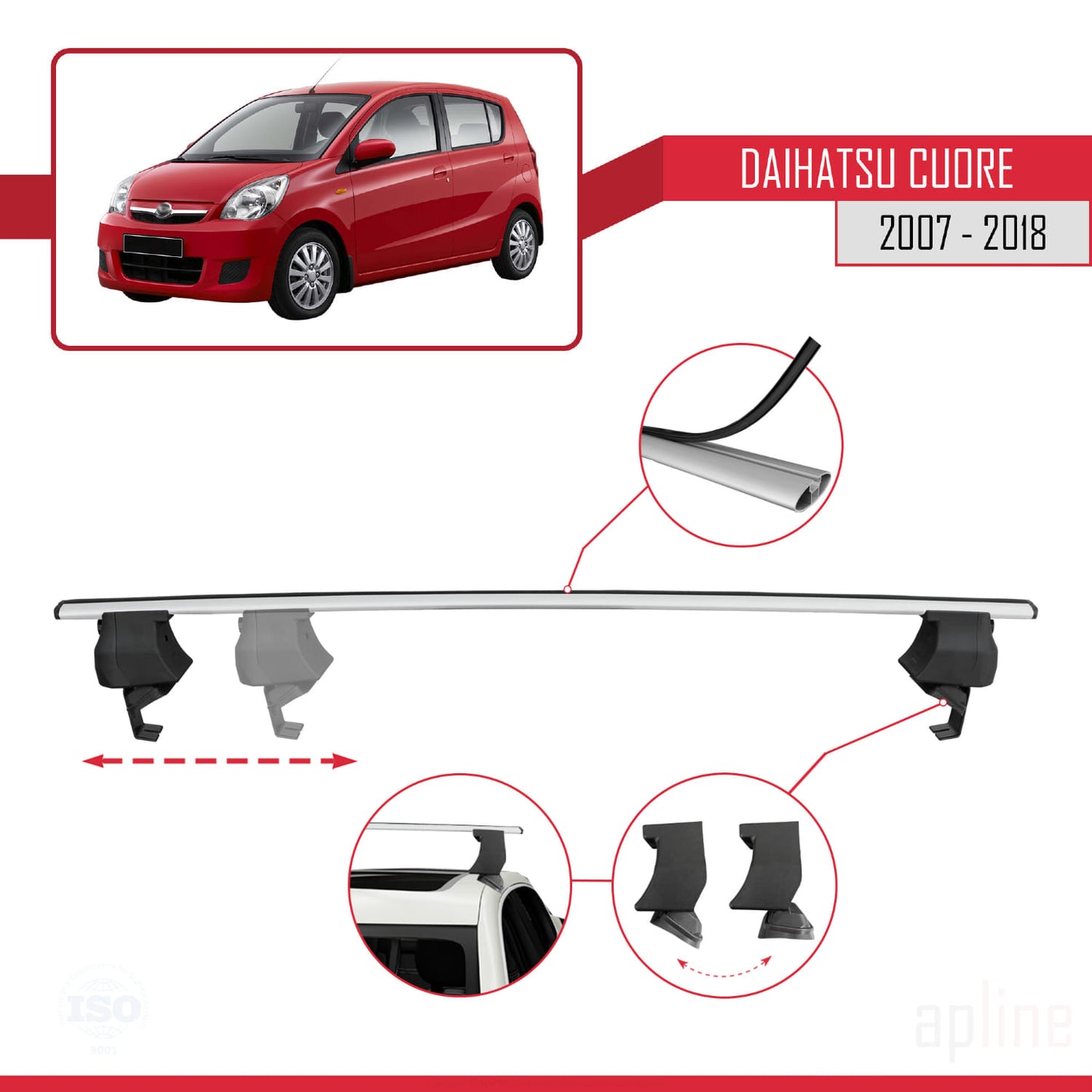 Compatible avec Daihatsu Cuore 2007-2018 ACE-4 Barres de Toit Railing Porte-Bagages de Voiture Gris Aluminium 2 Barres