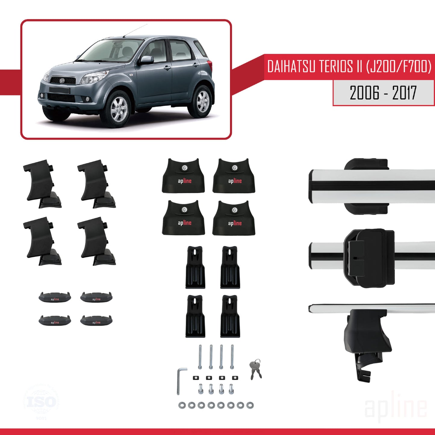 Compatibile con Daihatsu Terios 2 (J200/F700) 2006-2017 ACE-4 Barre portatutto per auto Portapacchi in alluminio grigio 2 barre