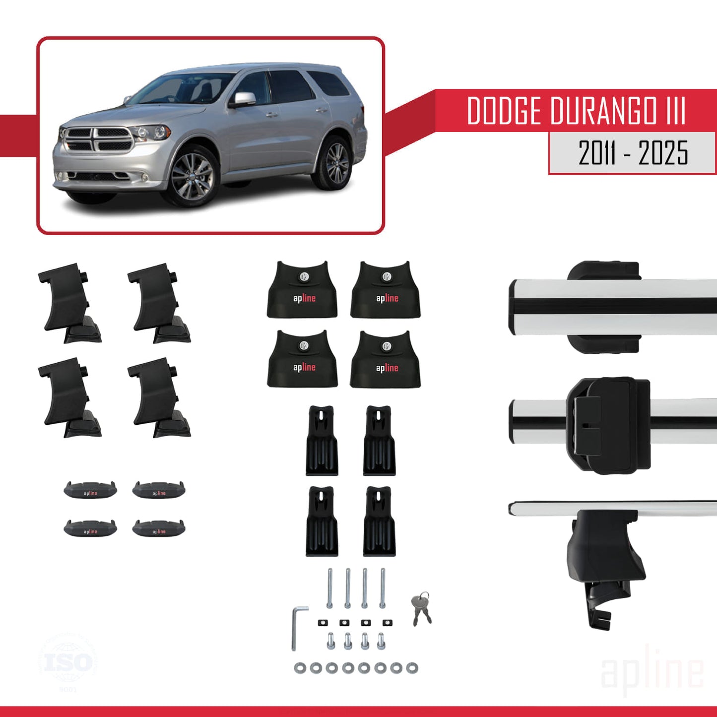 Compatible avec Dodge Durango 3 2011-2025 ACE-4 Barres de Toit Railing Porte-Bagages de Voiture Gris Aluminium 2 Barres