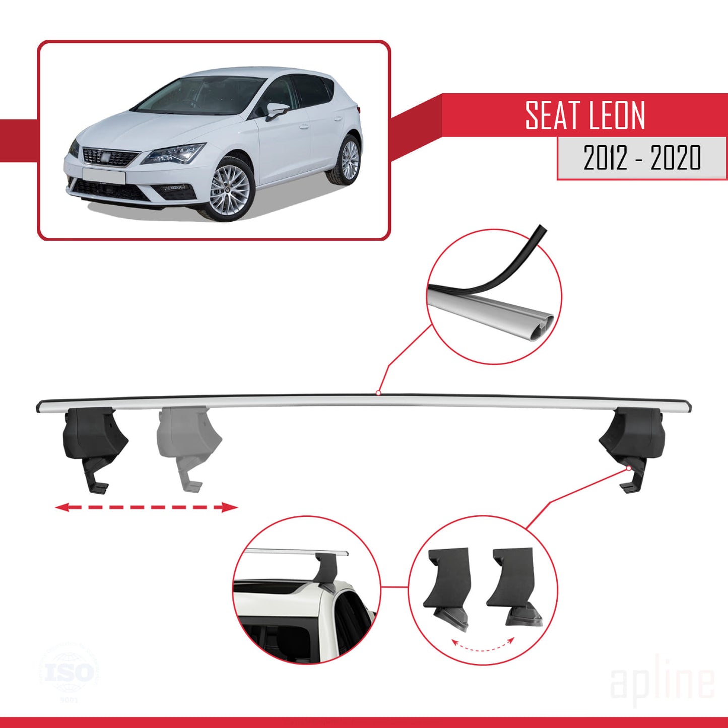Compatible con Seat Leon 3 (5F) 2012-2020 ACE-4 Barras de Techo Auto Portaequipajes Barras Transversales Gris Aluminio 2 Barras