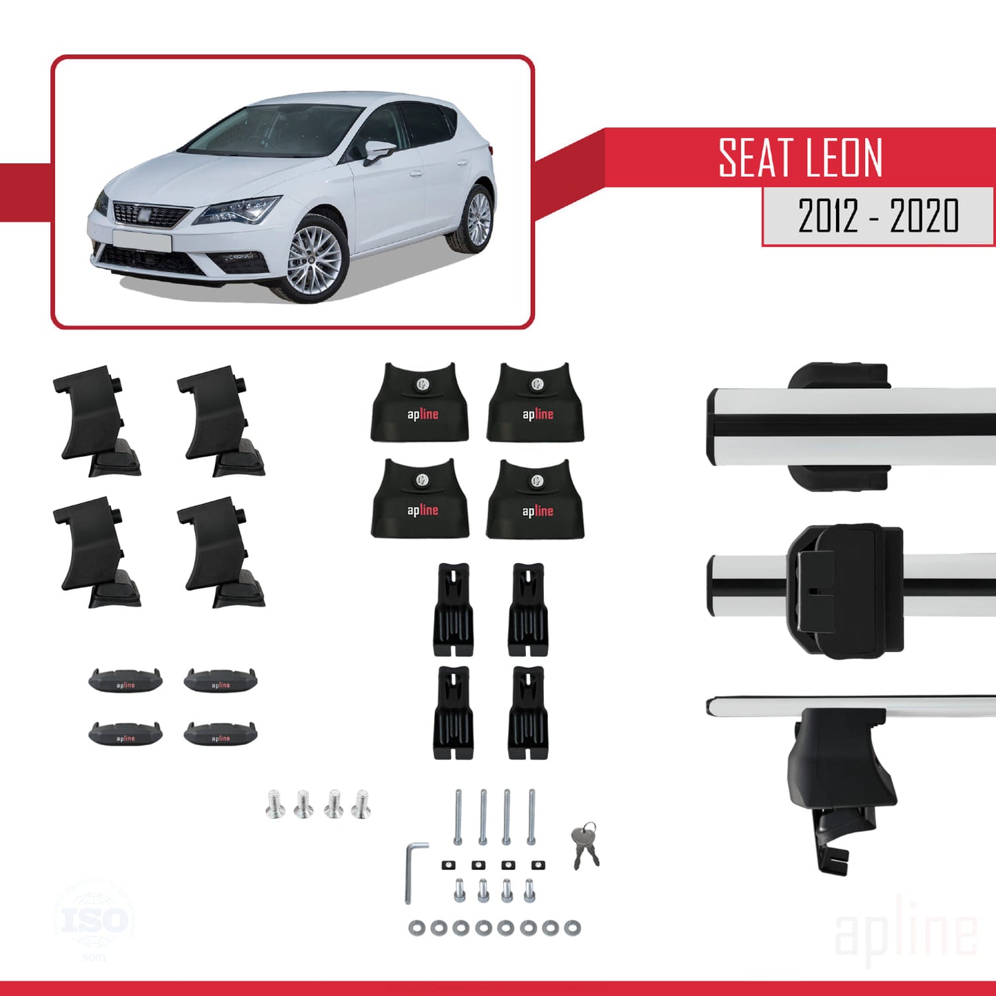Compatible con Seat Leon 3 (5F) 2012-2020 ACE-4 Barras de Techo Auto Portaequipajes Barras Transversales Gris Aluminio 2 Barras