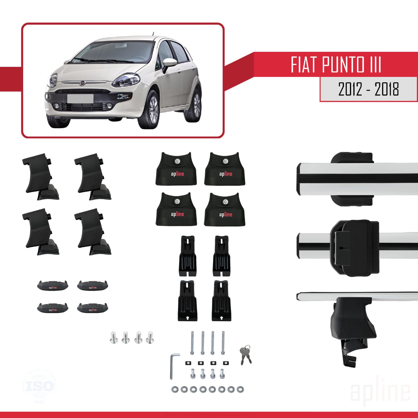 Compatible avec Fiat Punto 3 (199) 2012-2018 ACE-4 Barres de Toit Railing Porte-Bagages de Voiture Gris Aluminium 2 Barres