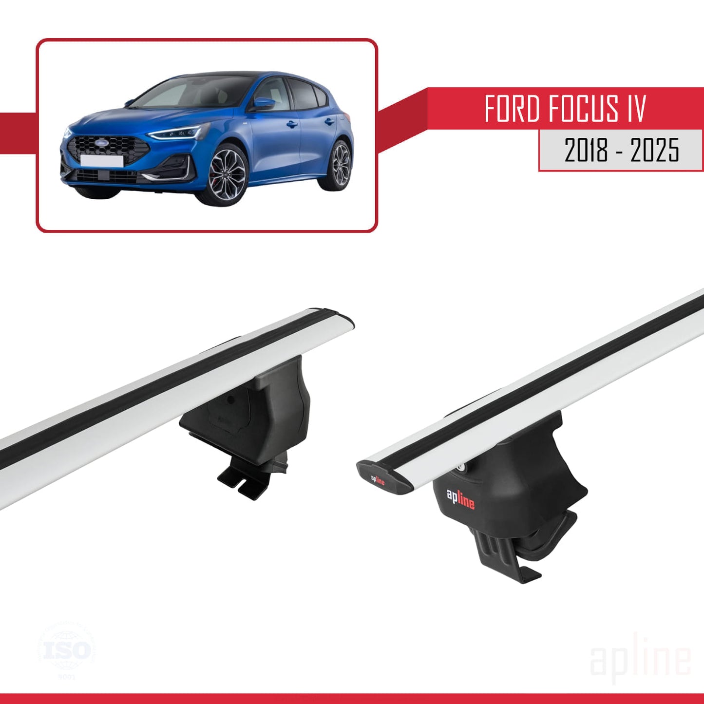 Compatible avec Ford Focus 4 (C519) 2018-2025 ACE-4 Barres de Toit Railing Porte-Bagages de Voiture Gris Aluminium 2 Barres