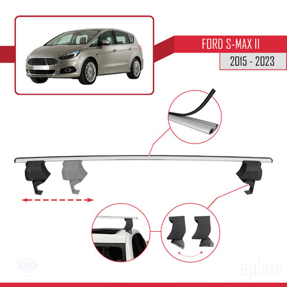 Compatible avec Ford S-Max 2 (CD539) 2015-2023 ACE-4 Barres de Toit Railing Porte-Bagages de Voiture Gris Aluminium 2 Barres