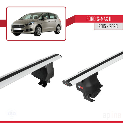 Compatible avec Ford S-Max 2 (CD539) 2015-2023 ACE-4 Barres de Toit Railing Porte-Bagages de Voiture Gris Aluminium 2 Barres