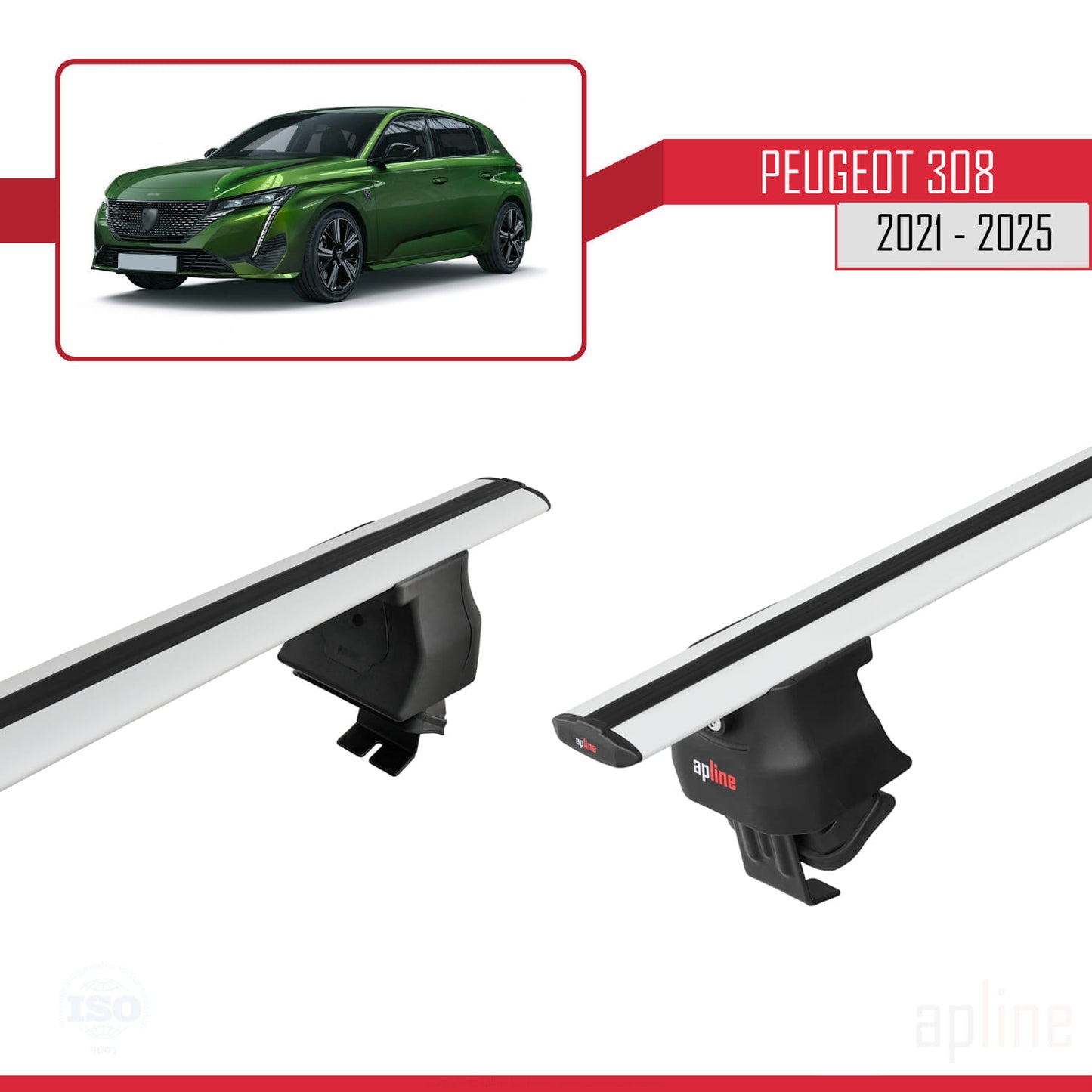 Compatible con Peugeot 308 III (P5) 2021-2025 ACE-4 Barras de Techo Auto Portaequipajes Barras Transversales Gris Aluminio 2 Barras