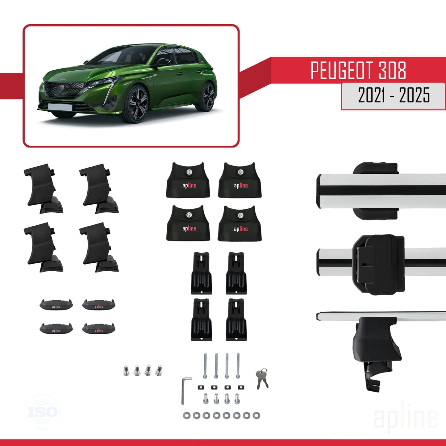 Compatible con Peugeot 308 III (P5) 2021-2025 ACE-4 Barras de Techo Auto Portaequipajes Barras Transversales Gris Aluminio 2 Barras