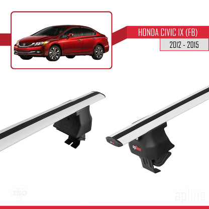 Compatible avec Honda Civic 9 (FB) Berline 2012-2015 ACE-4 Barres de Toit Railing Porte-Bagages de Voiture Gris Aluminium 2 Barres