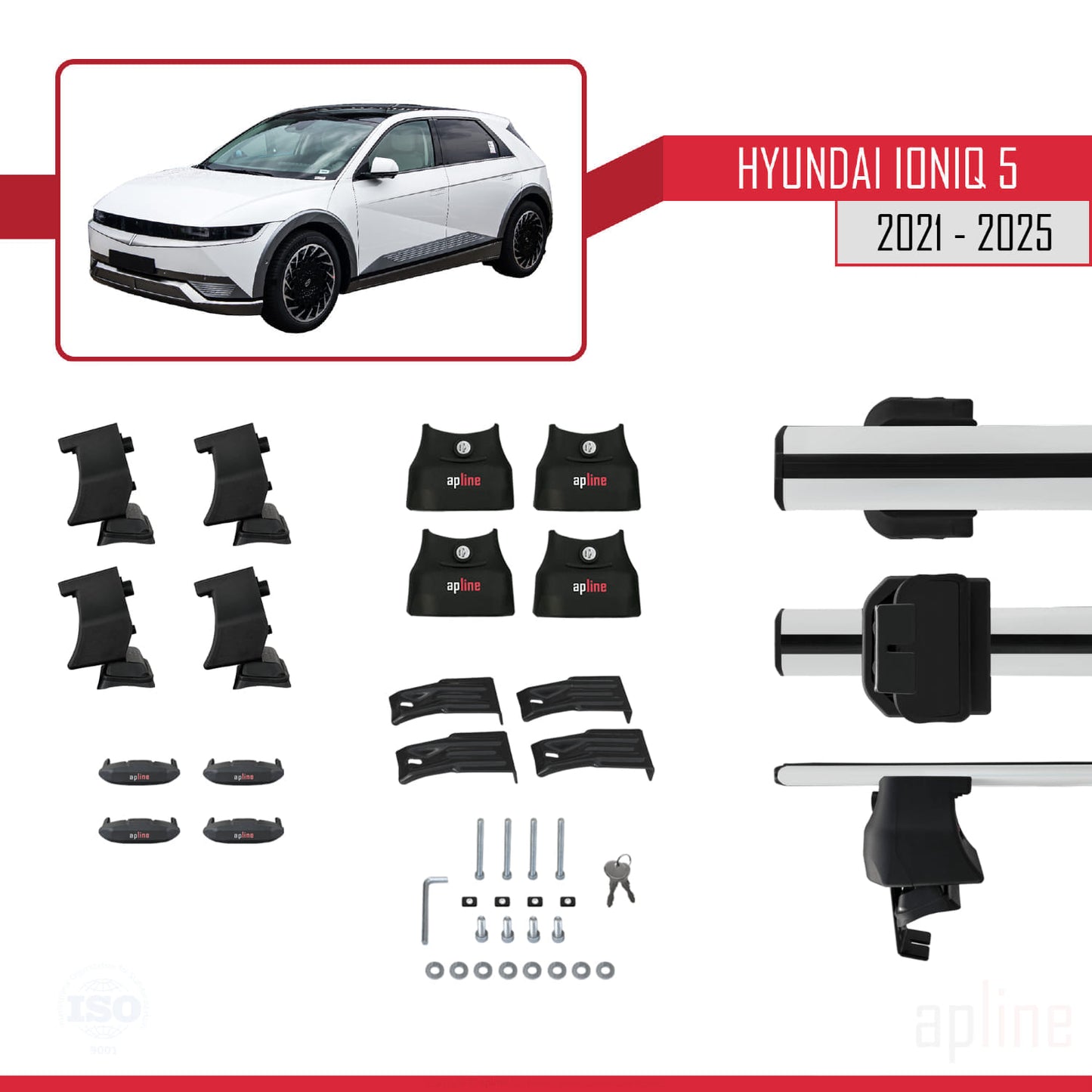 Compatible avec Hyundai Ioniq 5 (NE) 2021-2025 ACE-4 Barres de Toit Railing Porte-Bagages de Voiture Gris Aluminium 2 Barres