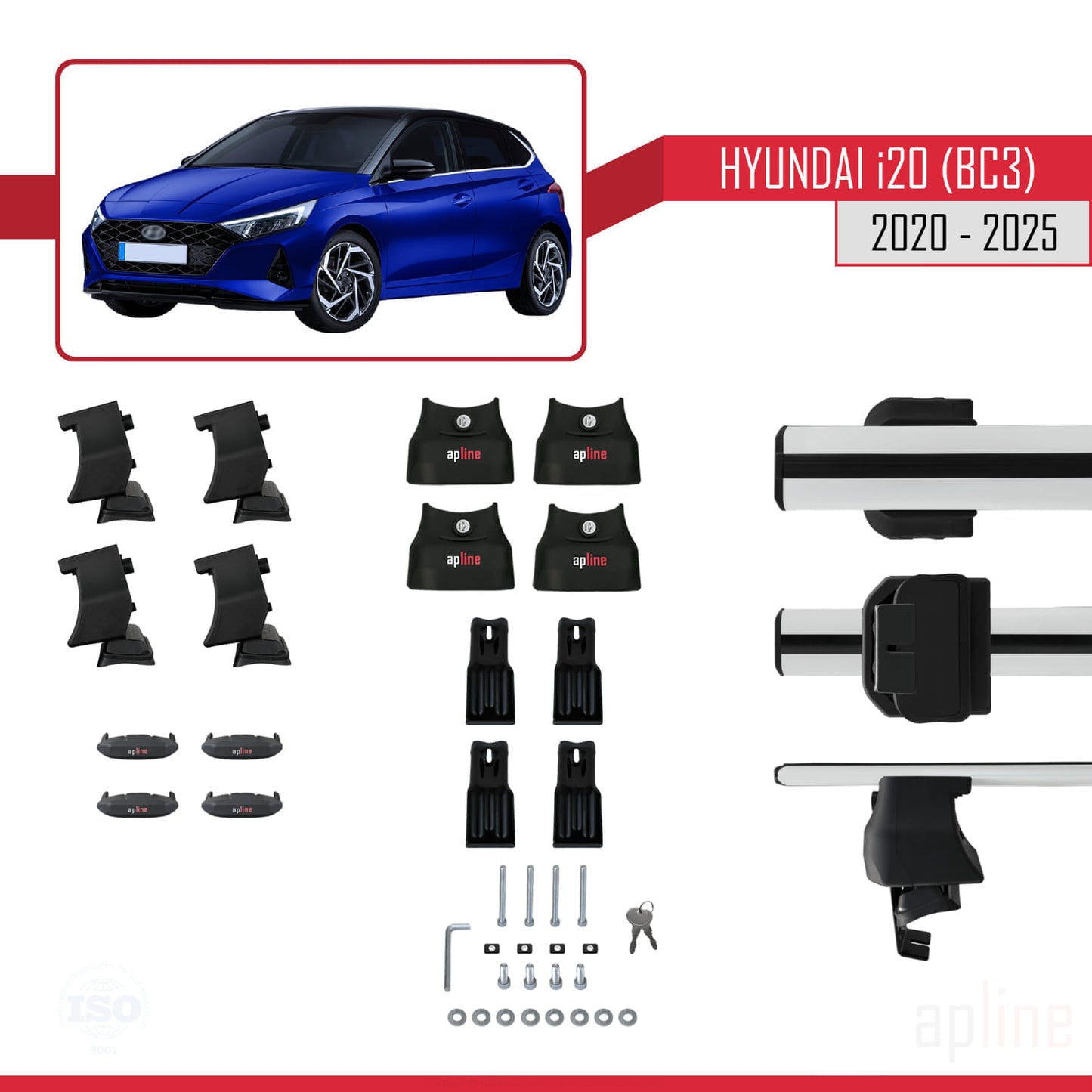 Compatible with Hyundai i20 III (BC3) 2020-2025 ACE-4 Car Roof Rack Cross Bar Grey Aluminium 2 Bars