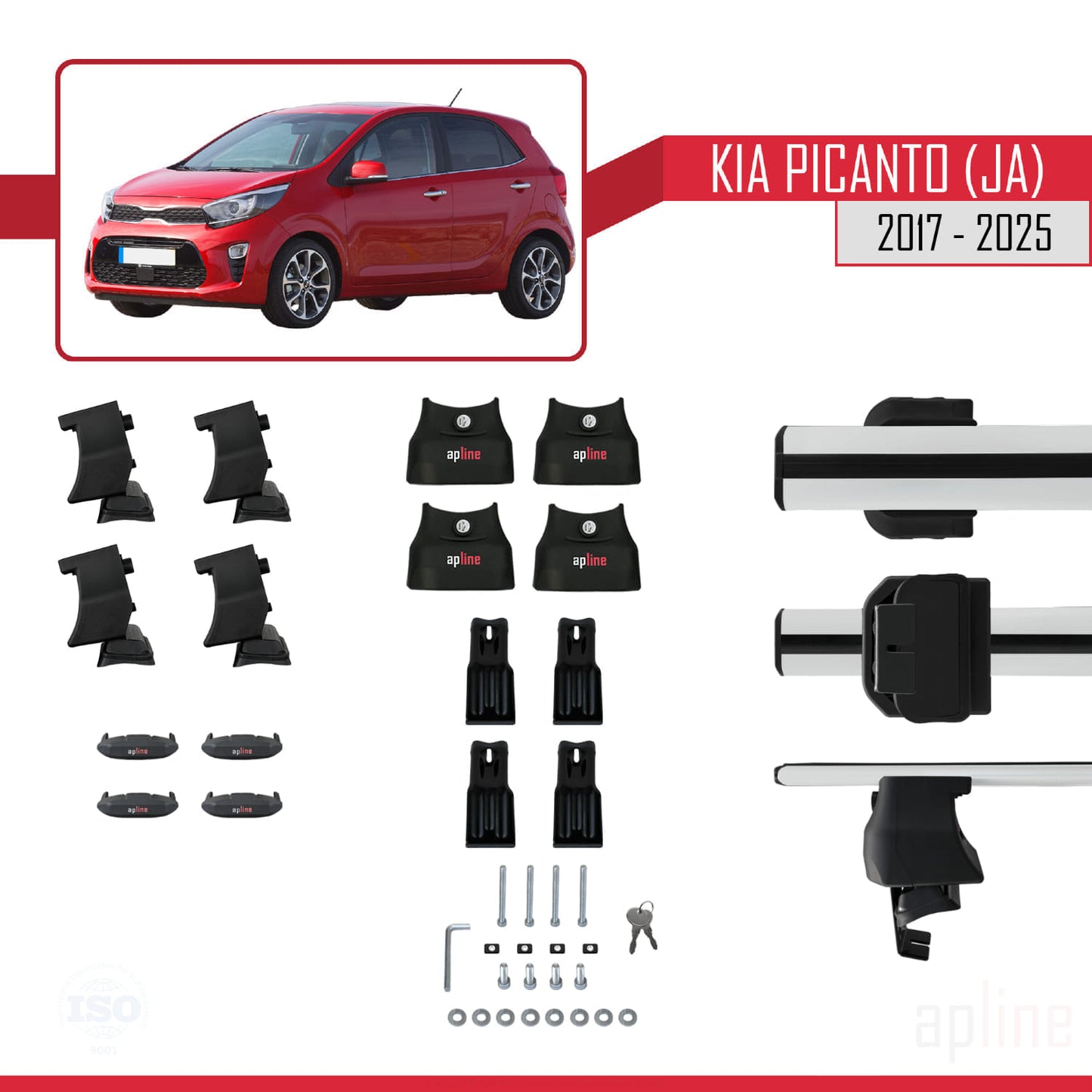 Compatible with Kia Picanto 3 (JA) 2017-2025 ACE-4 Car Roof Rack Cross Bar Grey Aluminium 2 Bars