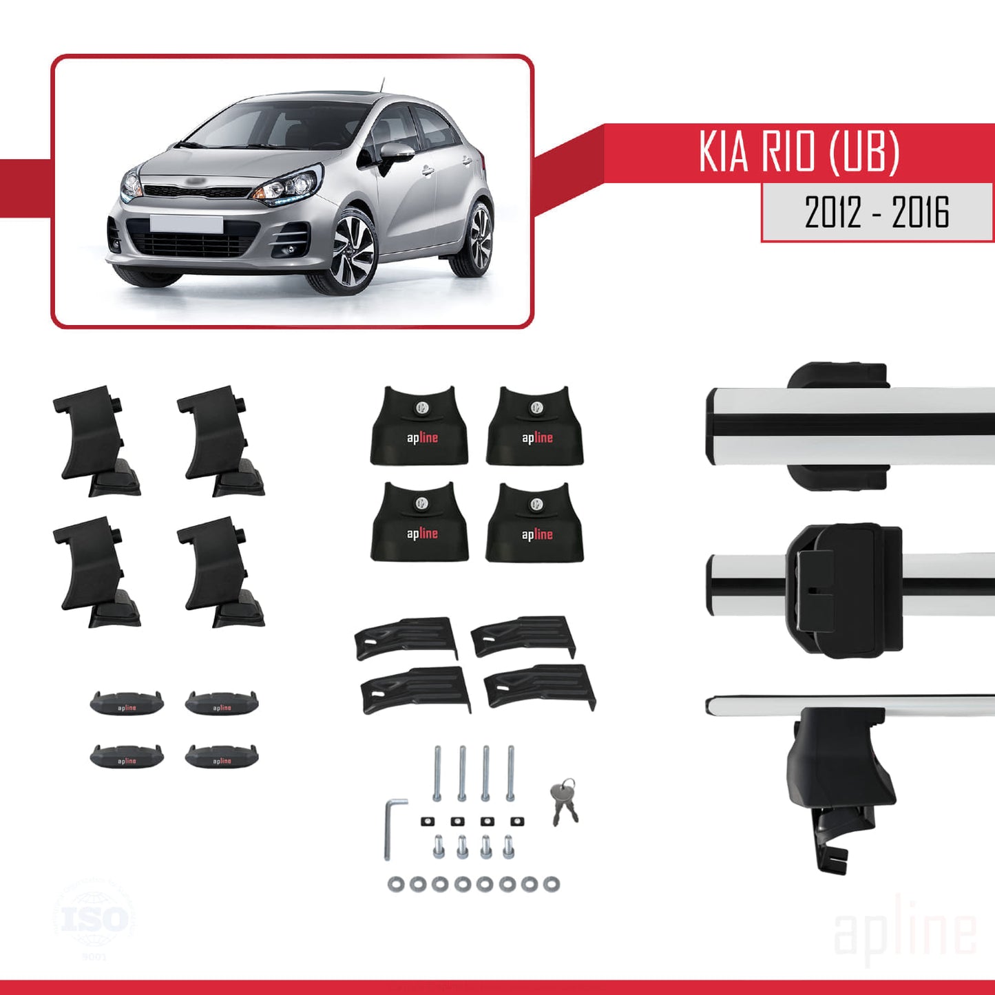 Compatible with Kia Rio 3 (UB) HB 2012-2016 ACE-4 Car Roof Rack Cross Bar Grey Aluminium 2 Bars