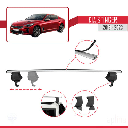 Compatible with Kia Stinger 2018-2023 ACE-4 Car Roof Rack Cross Bar Grey Aluminium 2 Bars