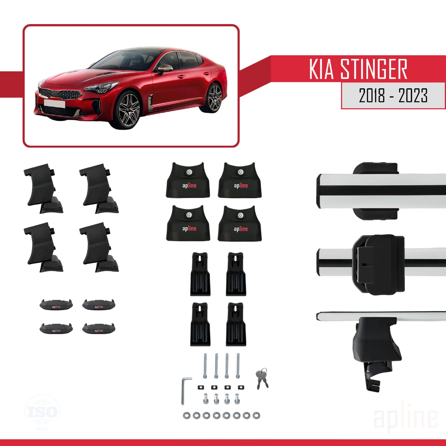 Compatible with Kia Stinger 2018-2023 ACE-4 Car Roof Rack Cross Bar Grey Aluminium 2 Bars