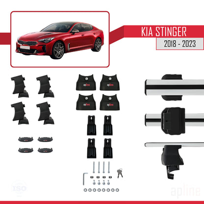 Compatible with Kia Stinger 2018-2023 ACE-4 Car Roof Rack Cross Bar Grey Aluminium 2 Bars