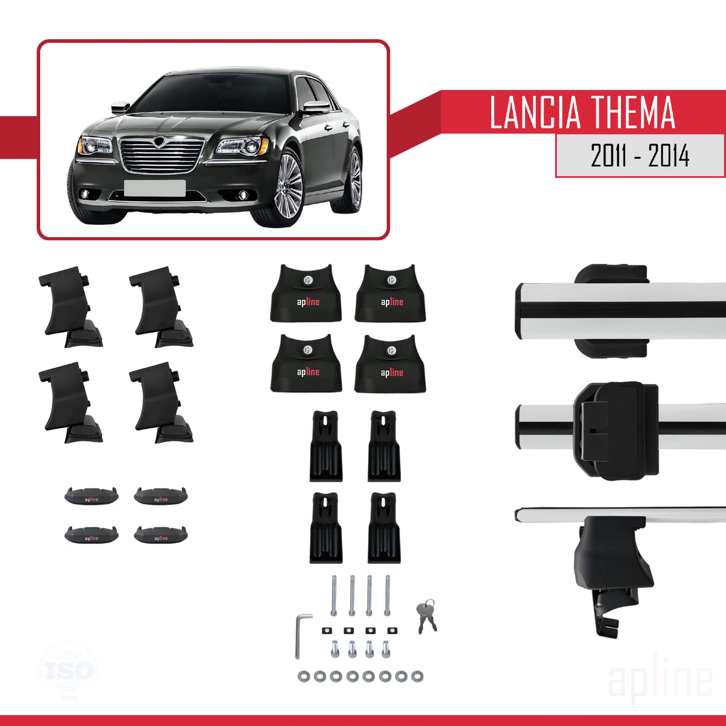Compatible with Lancia Thema 2 2011-2014 ACE-4 Car Roof Rack Cross Bar Grey Aluminium 2 Bars