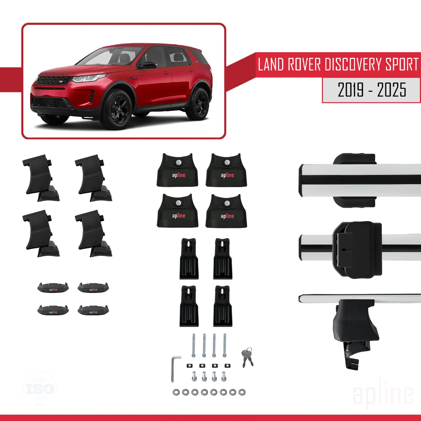 Compatible with Land Rover Discovery Sport (L550) Post-Facelift 2019-2025 ACE-4 Car Roof Rack Cross Bar Grey Aluminium 2 Bars