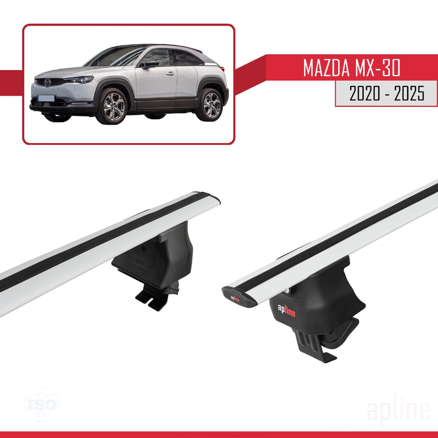 Compatible with Mazda MX-30 (DR) 2020-2025 ACE-4 Car Roof Rack Cross Bar Grey Aluminium 2 Bars