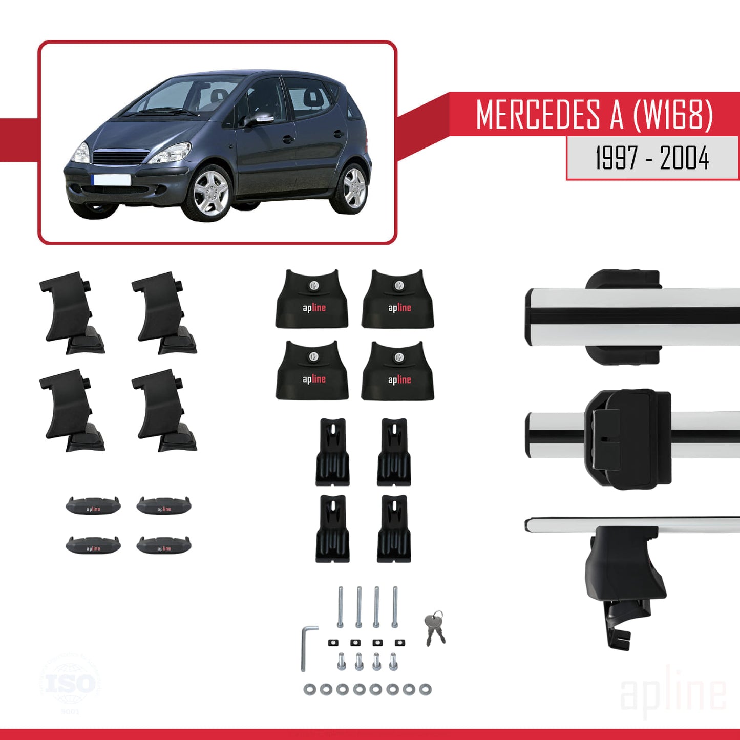 Compatible con Mercedes Clase A (W168) 1997-2004 ACE-4 Barras de Techo Auto Portaequipajes Barras Transversales Gris Aluminio 2 Barras