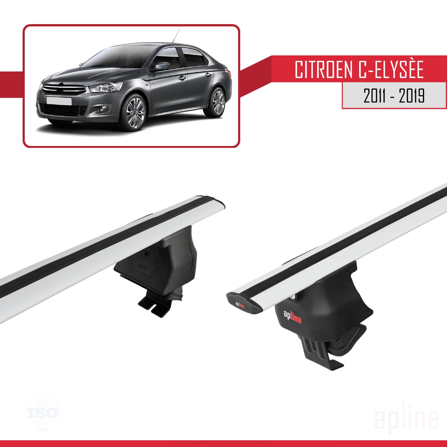 Compatibile con Citroen C-Elysee 2011-2019 ACE-4 Barre portatutto per auto Portapacchi in alluminio grigio 2 barre