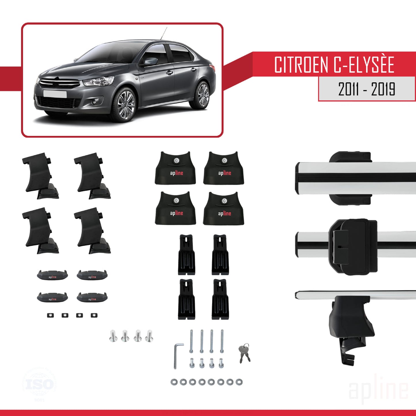 Compatibile con Citroen C-Elysee 2011-2019 ACE-4 Barre portatutto per auto Portapacchi in alluminio grigio 2 barre