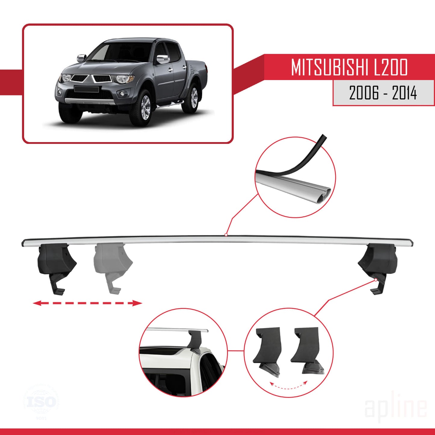 Compatible avec Mitsubishi L200 IV 2006-2014 ACE-4 Barres de Toit Railing Porte-Bagages de Voiture Gris Aluminium 2 Barres