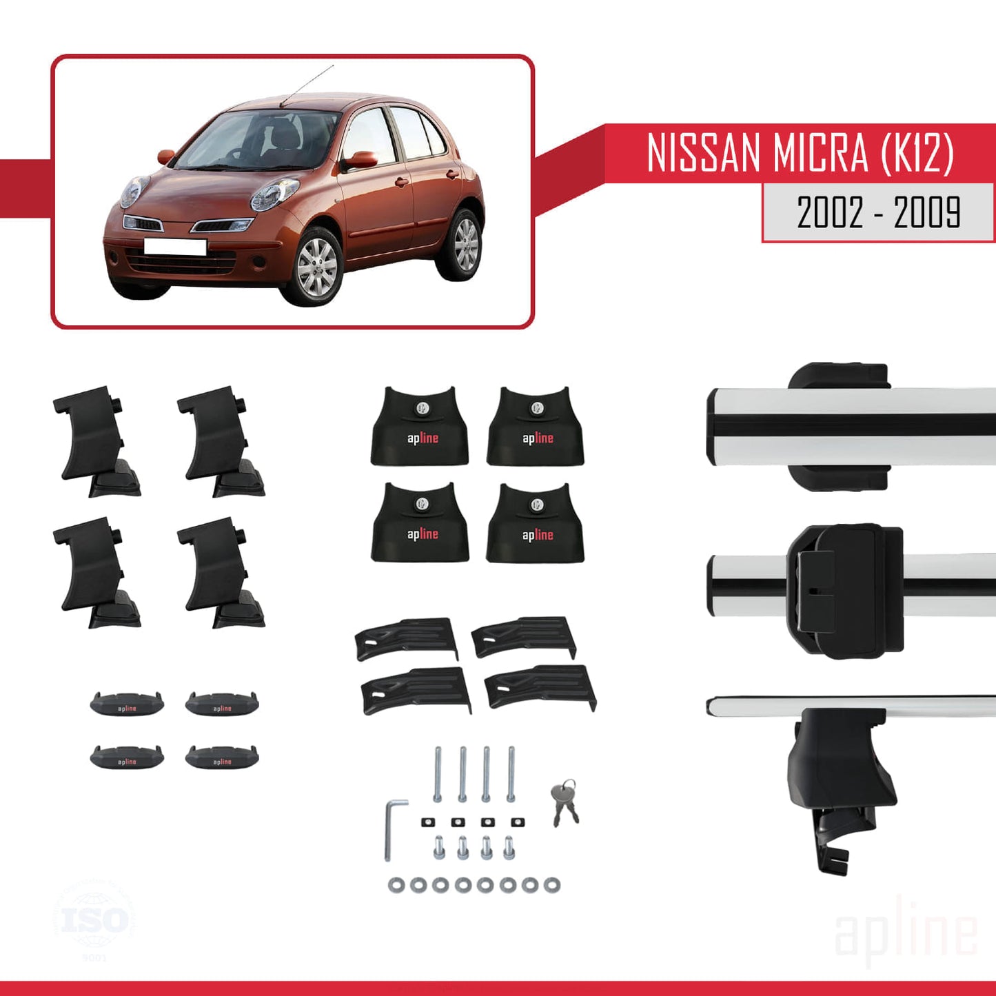 Compatible avec Nissan Micra 3 (K12) 2002-2009 ACE-4 Barres de Toit Railing Porte-Bagages de Voiture Gris Aluminium 2 Barres