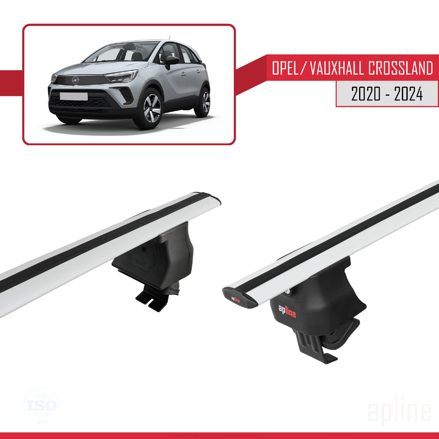 Compatible with Opel/Vauxhall Crossland 2020-2024 ACE-4 Car Roof Rack Cross Bar Grey Aluminium 2 Bars