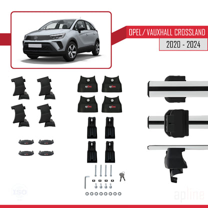 Compatible with Opel/Vauxhall Crossland 2020-2024 ACE-4 Car Roof Rack Cross Bar Grey Aluminium 2 Bars