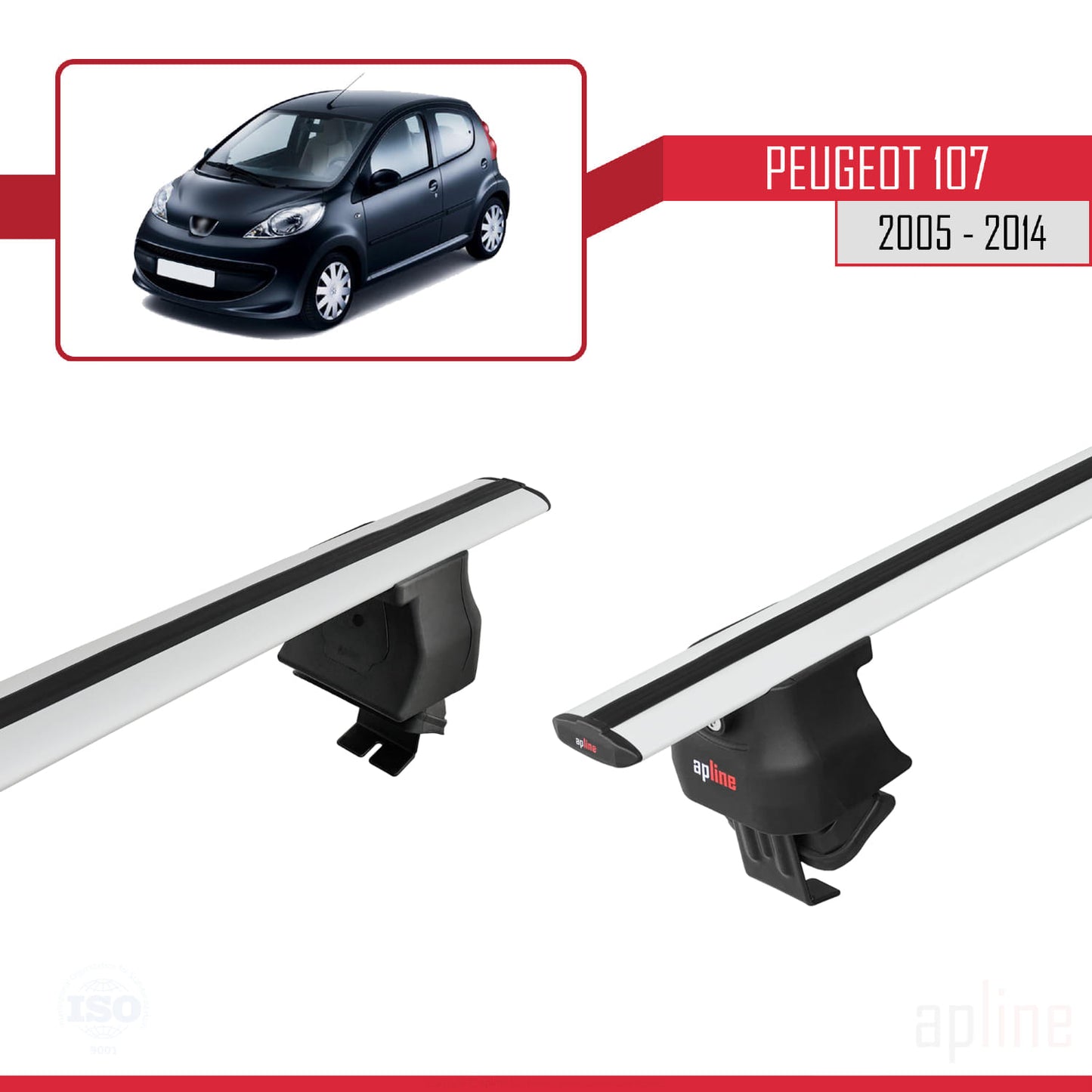 Compatible with Peugeot 107 2005-2014 ACE-4 Car Roof Rack Cross Bar Grey Aluminium 2 Bars