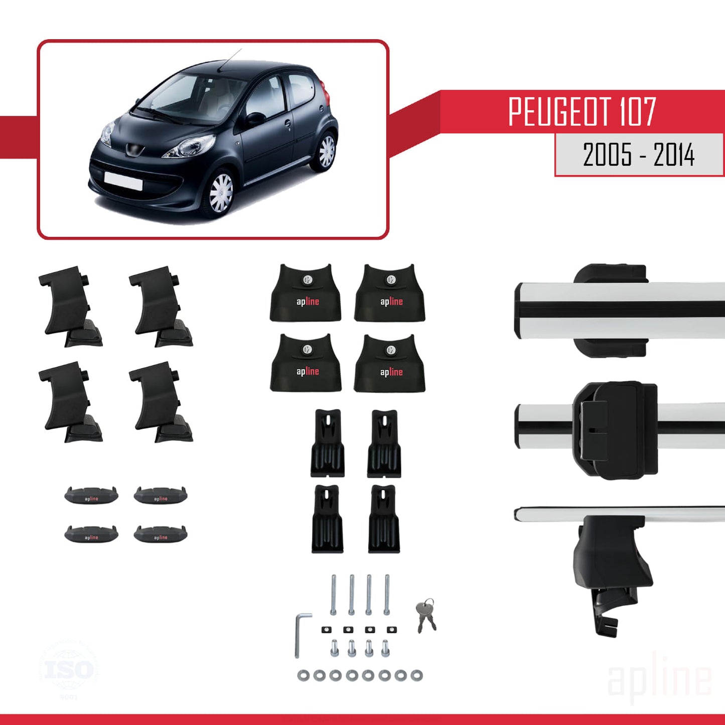 Compatible with Peugeot 107 2005-2014 ACE-4 Car Roof Rack Cross Bar Grey Aluminium 2 Bars