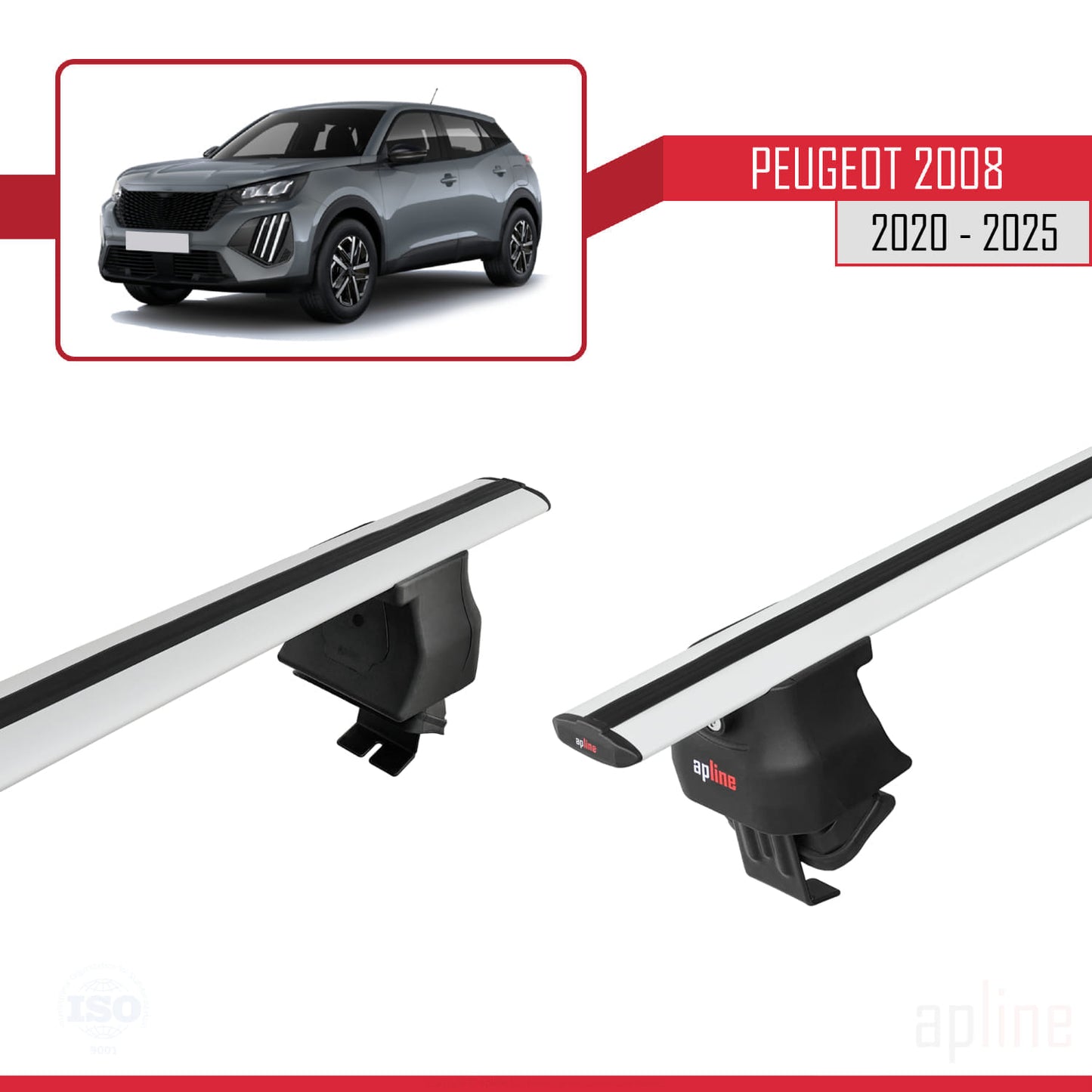 Compatible with Peugeot 2008 II (P24) 2020-2025 ACE-4 Car Roof Rack Cross Bar Grey Aluminium 2 Bars