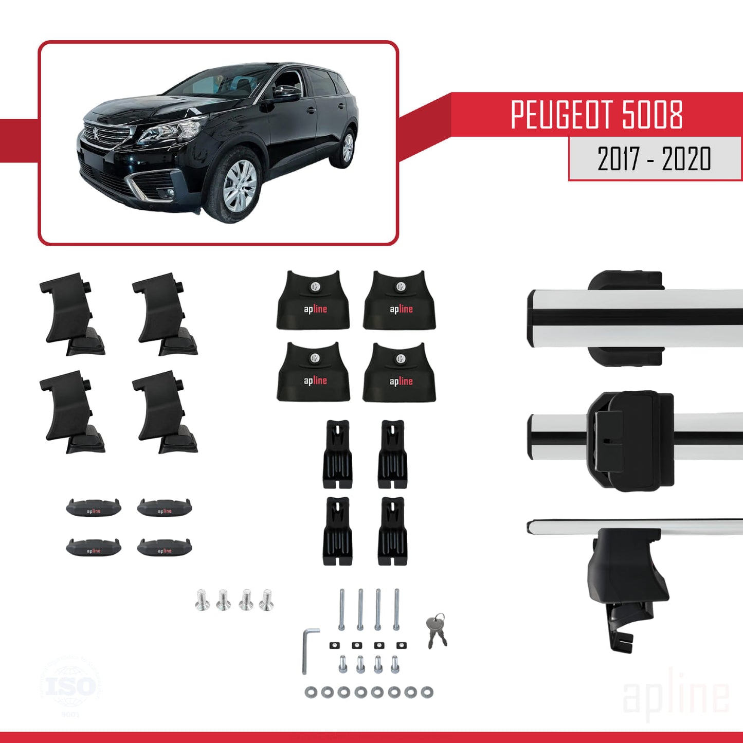 Compatible avec Peugeot 5008 II (P87) Pre-Facelift 2017-2020 ACE-4 Barres de Toit Railing Porte-Bagages de Voiture Gris Aluminium 2 Barres