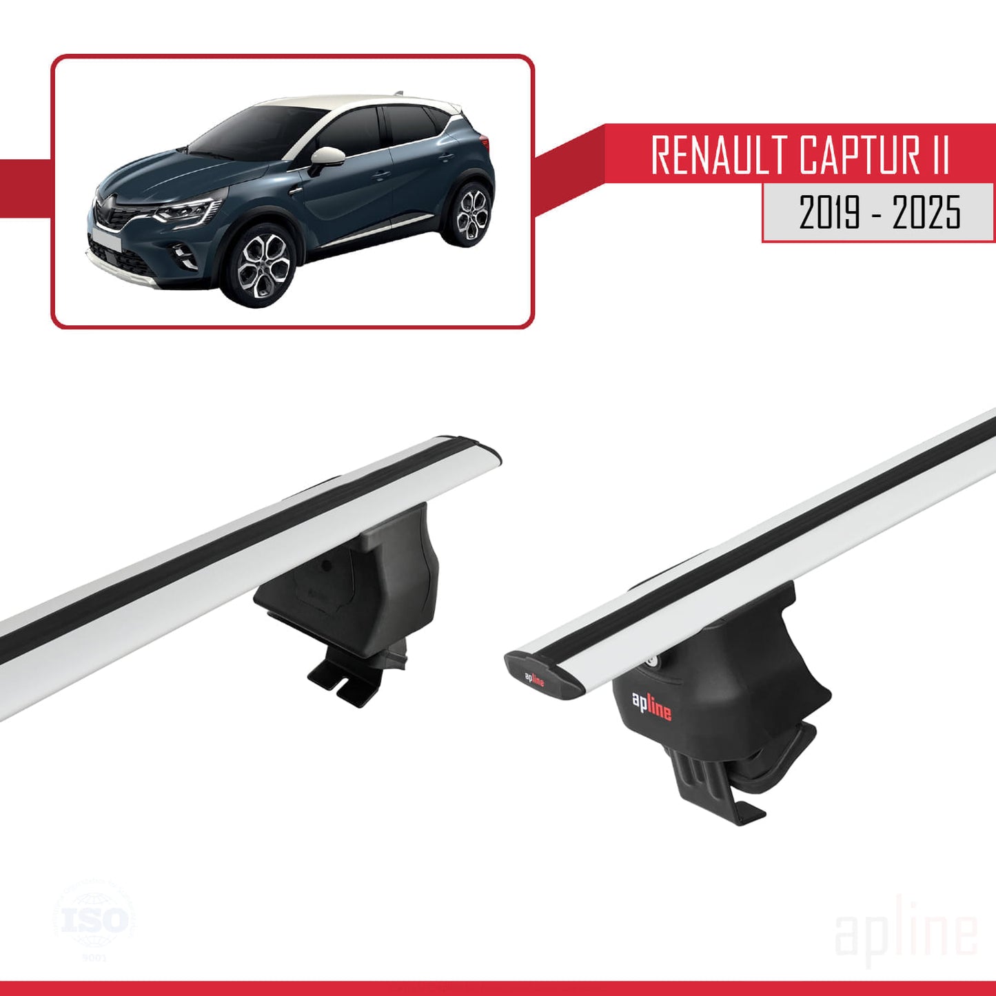 Compatible con Renault Captur 2 2019-2025 ACE-4 Barras de Techo Auto Portaequipajes Barras Transversales Gris Aluminio 2 Barras