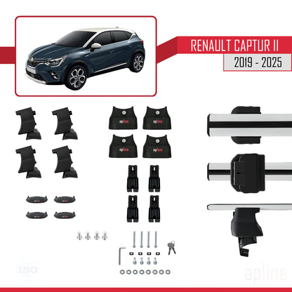 Compatible con Renault Captur 2 2019-2025 ACE-4 Barras de Techo Auto Portaequipajes Barras Transversales Gris Aluminio 2 Barras
