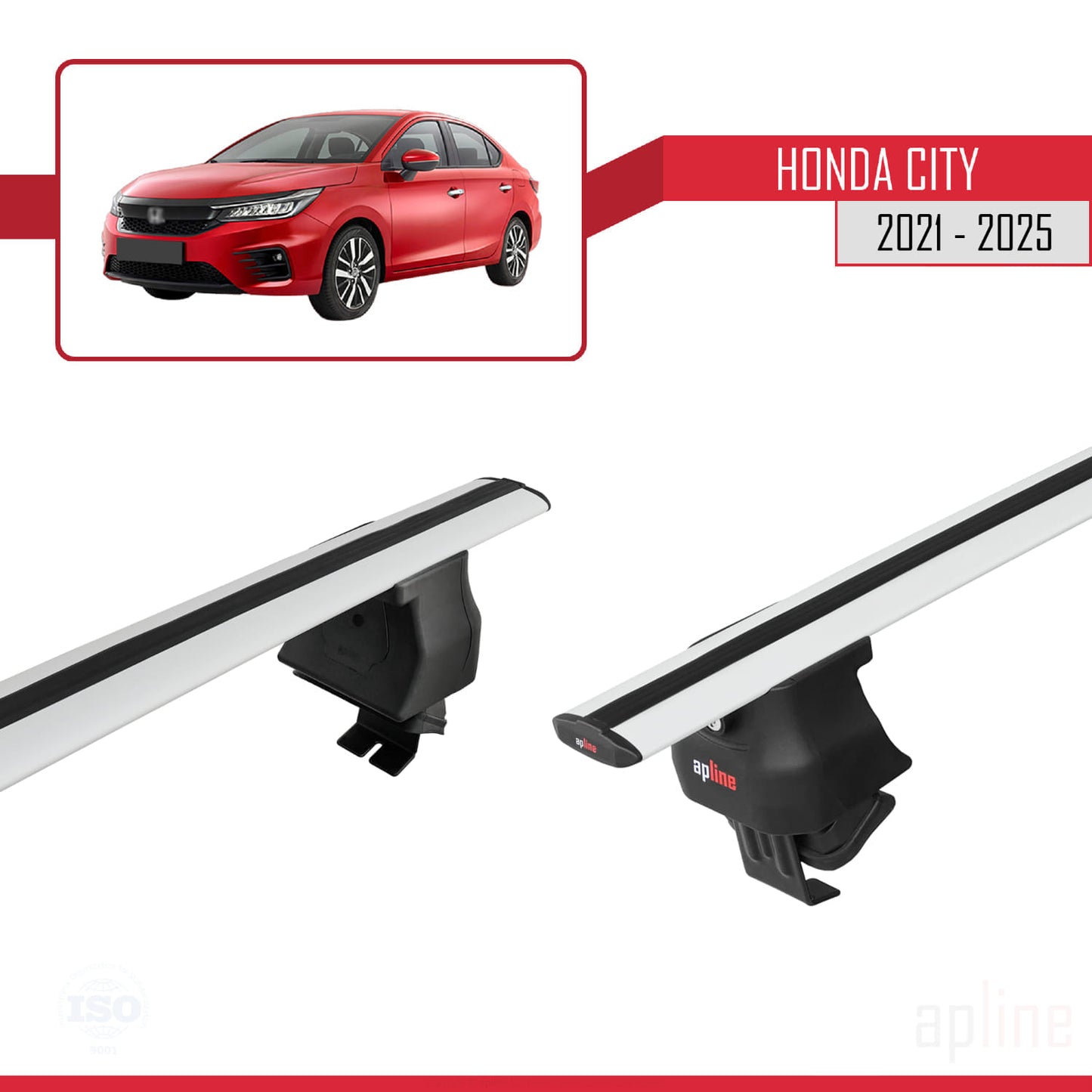 Compatible con Honda City 2021-2025 ACE-4 Barras de Techo Auto Portaequipajes Barras Transversales Gris Aluminio 2 Barras