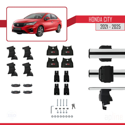 Compatible con Honda City 2021-2025 ACE-4 Barras de Techo Auto Portaequipajes Barras Transversales Gris Aluminio 2 Barras