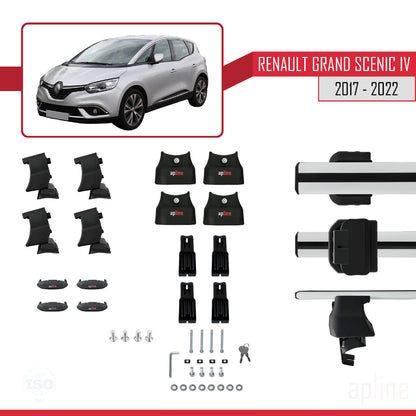 Compatible with Renault Grand Scenic 4 2017-2022 ACE-4 Car Roof Rack Cross Bar Grey Aluminium 2 Bars
