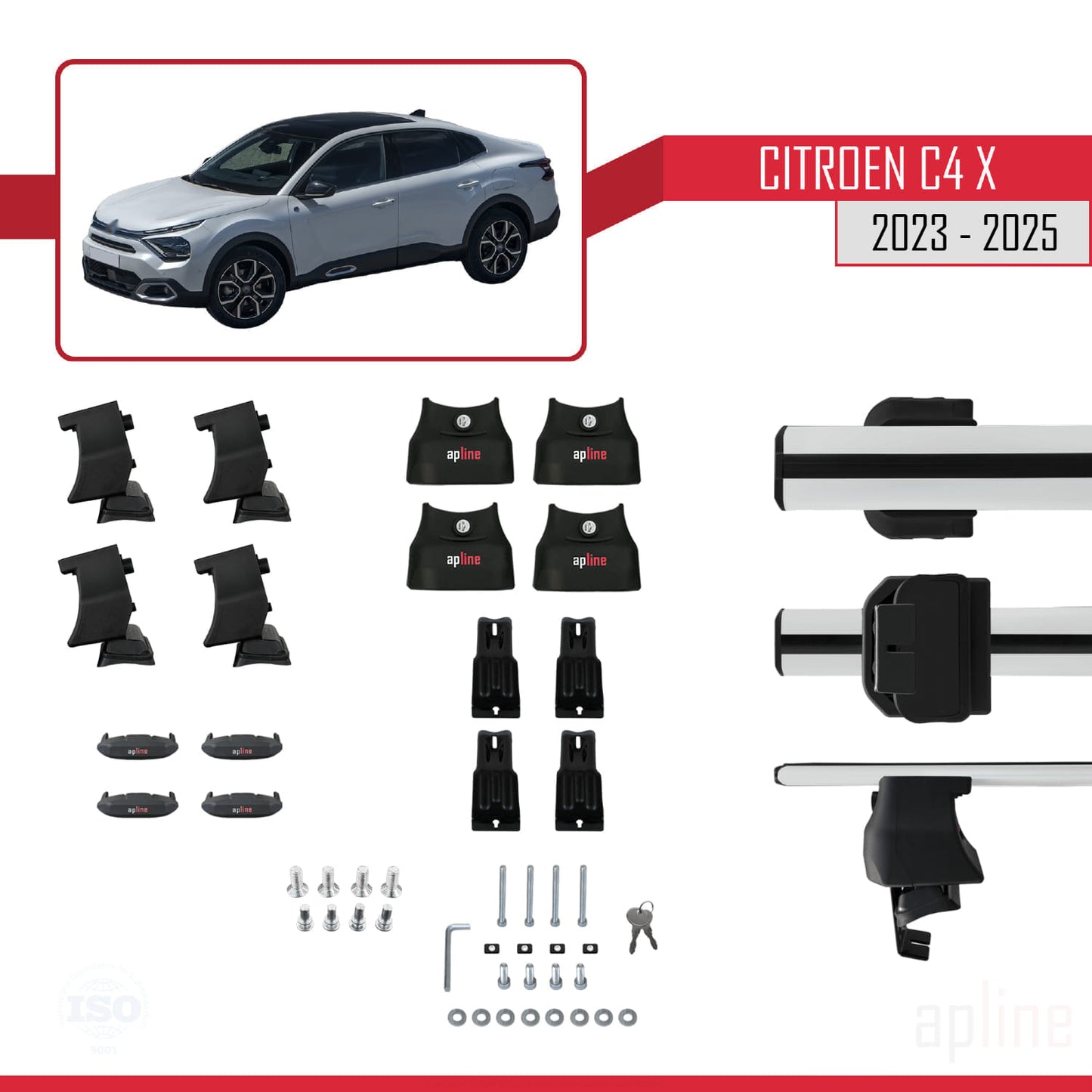 Compatibile con Citroen C4X 2023-2025 ACE-4 Barre portatutto per auto Portapacchi in alluminio grigio 2 barre