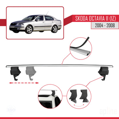 Compatible with Skoda Octavia 2 (1Z) Pre-Facelift 2004-2008 ACE-4 Car Roof Rack Cross Bar Grey Aluminium 2 Bars