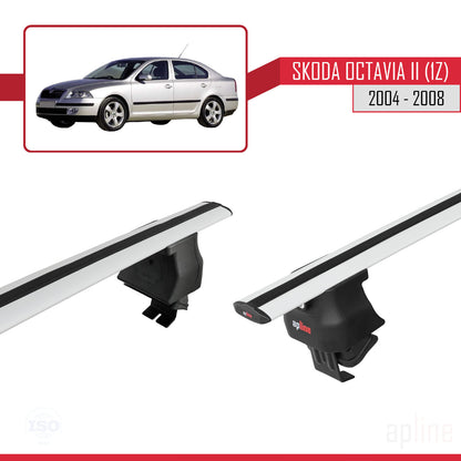 Compatible with Skoda Octavia 2 (1Z) Pre-Facelift 2004-2008 ACE-4 Car Roof Rack Cross Bar Grey Aluminium 2 Bars