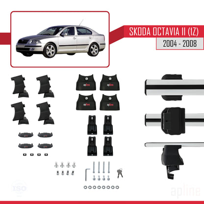 Compatible with Skoda Octavia 2 (1Z) Pre-Facelift 2004-2008 ACE-4 Car Roof Rack Cross Bar Grey Aluminium 2 Bars