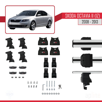 Compatible with Skoda Octavia 2 (1Z) Post-Facelift 2008-2013 ACE-4 Car Roof Rack Cross Bar Grey Aluminium 2 Bars