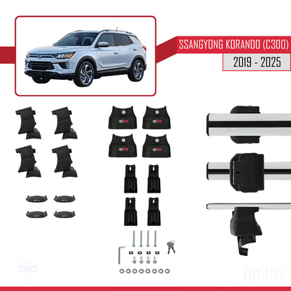 Compatible avec Ssangyong Korando 4 (C300) 2019-2025 ACE-4 Barres de Toit Railing Porte-Bagages de Voiture Gris Aluminium 2 Barres