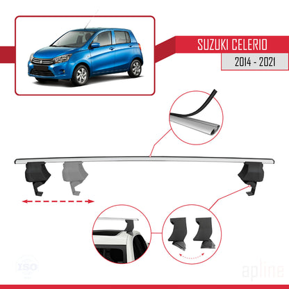 Compatible with Suzuki Celerio 2 (FE) 2014-2021 ACE-4 Car Roof Rack Cross Bar Grey Aluminium 2 Bars