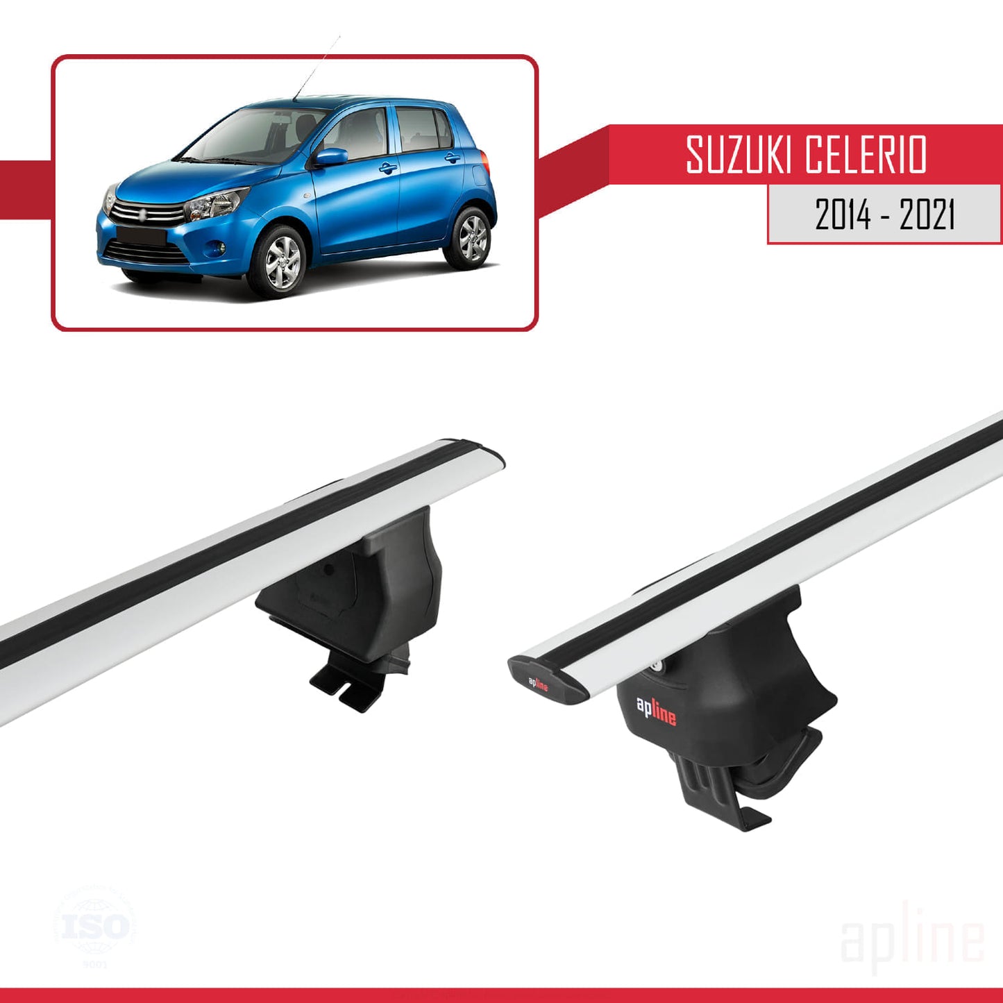 Compatible with Suzuki Celerio 2 (FE) 2014-2021 ACE-4 Car Roof Rack Cross Bar Grey Aluminium 2 Bars