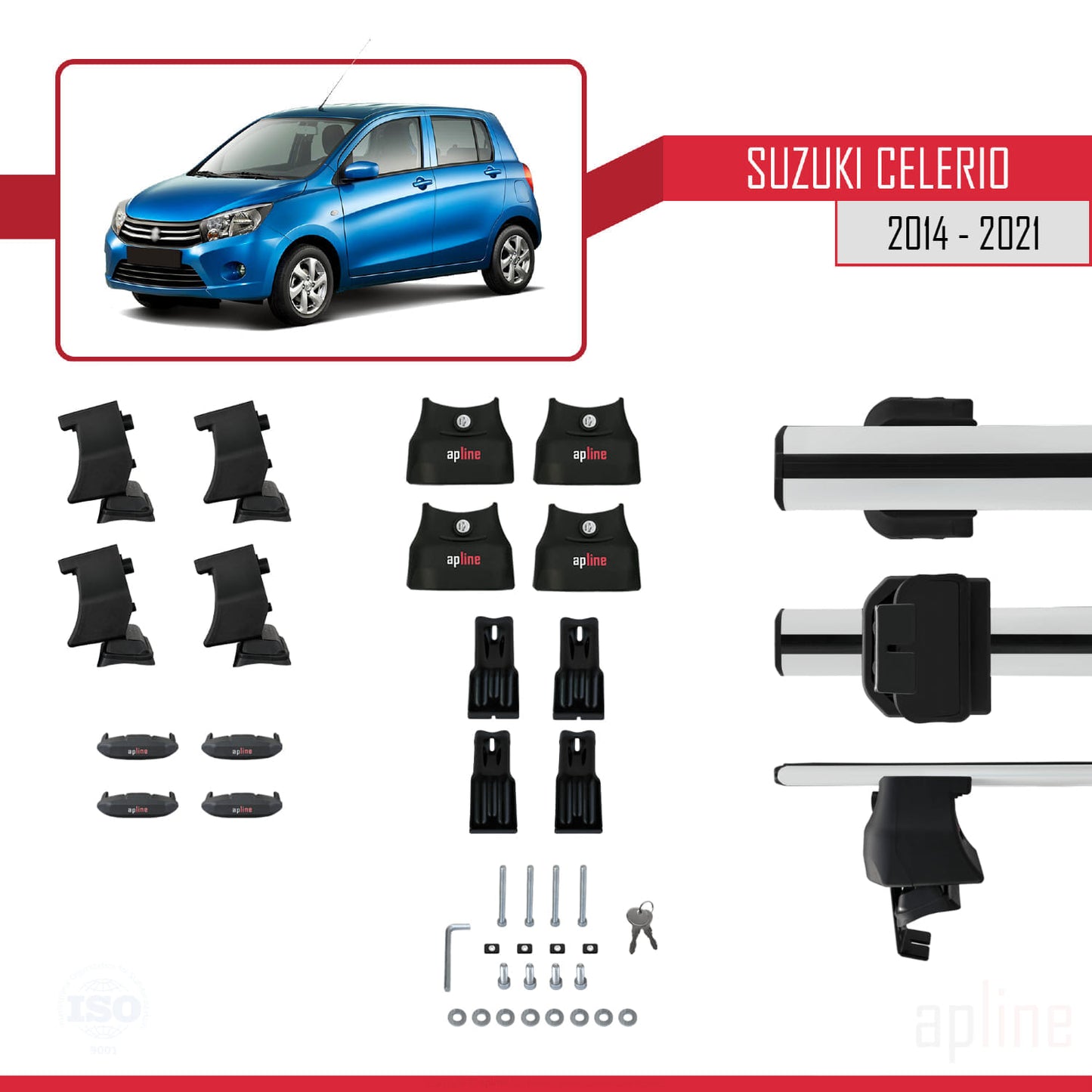 Compatible with Suzuki Celerio 2 (FE) 2014-2021 ACE-4 Car Roof Rack Cross Bar Grey Aluminium 2 Bars