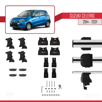 Compatible with Suzuki Celerio 2 (FE) 2014-2021 ACE-4 Car Roof Rack Cross Bar Grey Aluminium 2 Bars